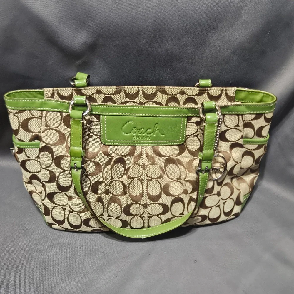 Vintage Coach Signature Pleated East West Gallery Tote Brown Monogram F14281